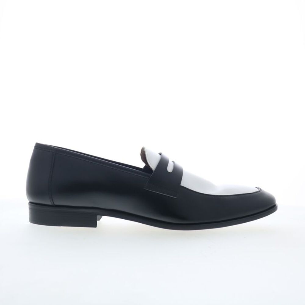 Mezlan Two-Tone Black and White Leather Penny Loafers
